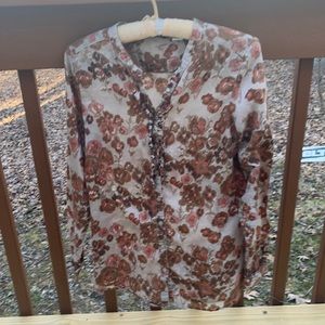 Eddie Bauer cotton tan and peach blouse